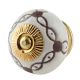 Cream Etched Leaf Ceramic Cabinet Knob